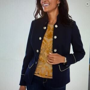 Women's Chico's Navy Military Gold Button Jacket Blazer Size Large